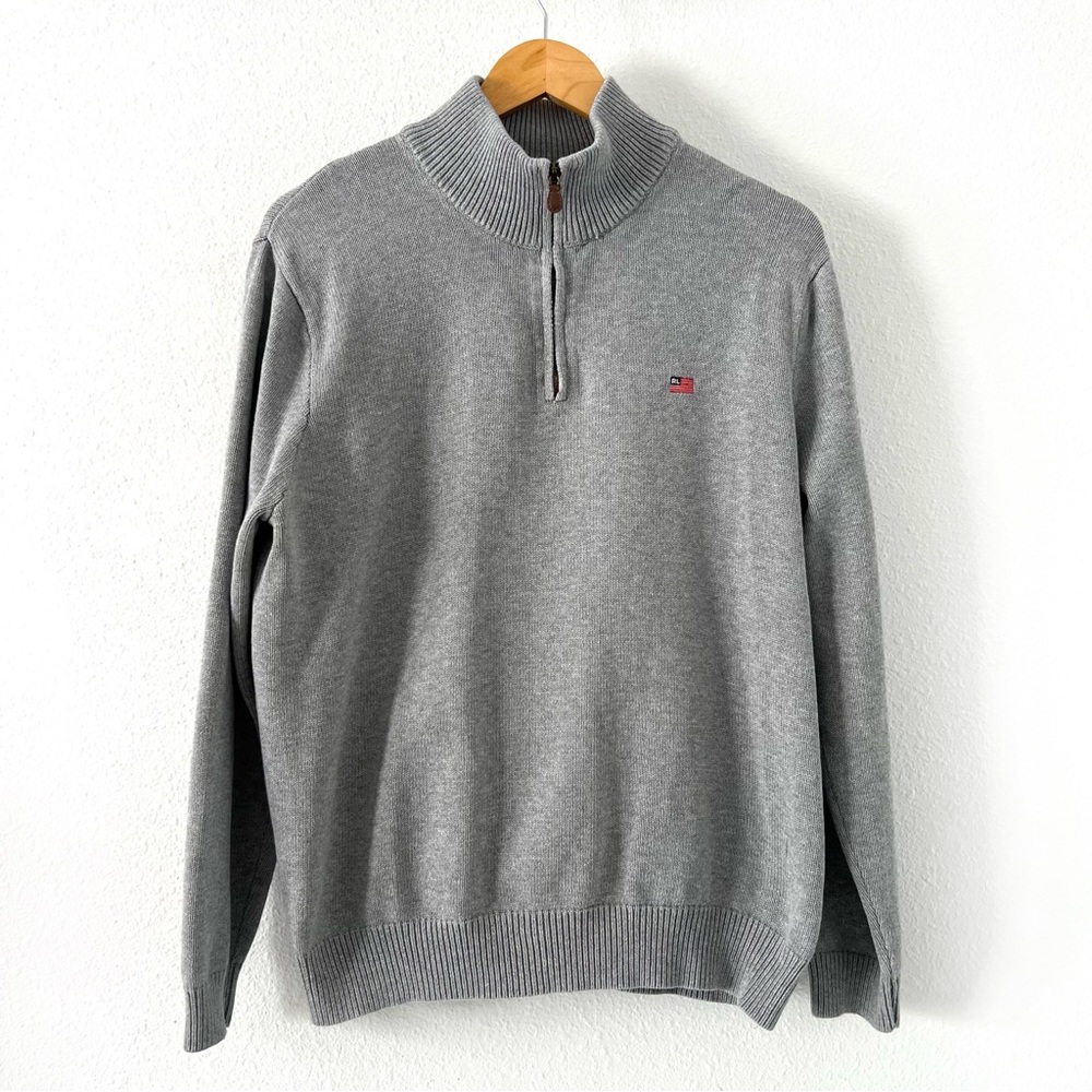 Polo Jeans Co Ralph Lauren Sweater 1/4 Zip Pullover Large Gray Cable Knit